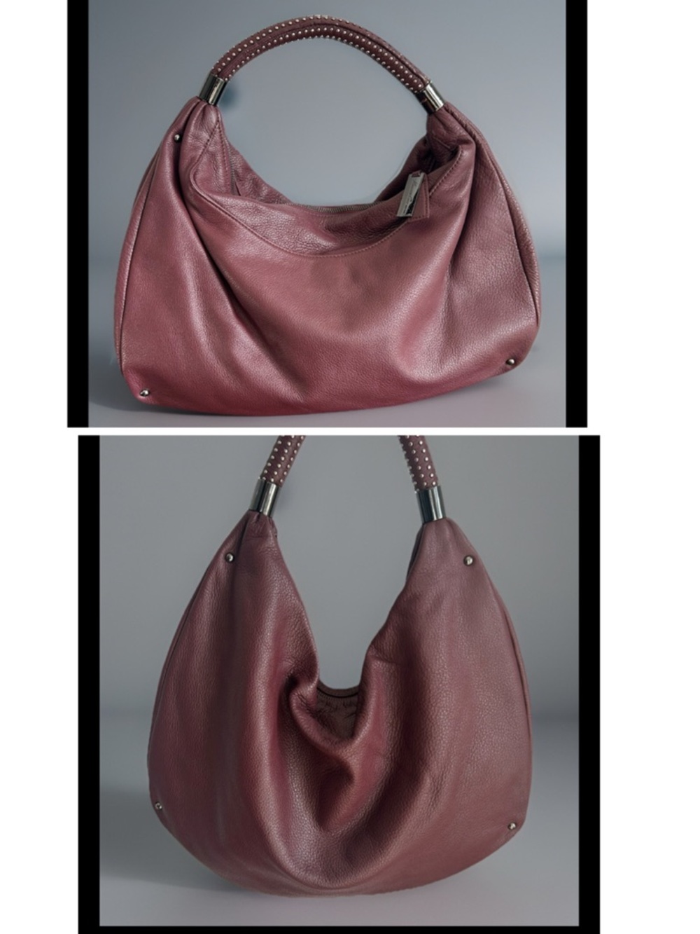 Kenneth Cole NY burgundy pebbled leather studded hobo bag Purse Shoulder New